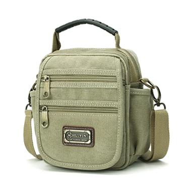Imagem de Bolsa tiracolo masculina pequena de lona, bolsa mensageiro, bolsa lateral para cinto, Cáqui