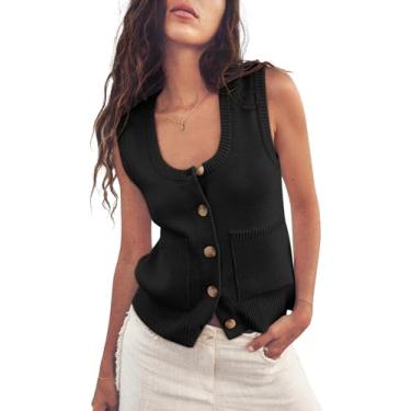 Imagem de Yousify Suéter feminino sem mangas colete de malha com botões e gola redonda 2024 roupas de primavera Z-preto, Z - preto, G
