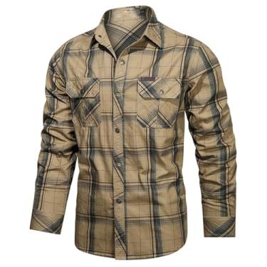 Imagem de JMSUN Jaqueta masculina Camisa masculina de manga comprida xadrez de algodão solta casual camisa xadrez de negócios