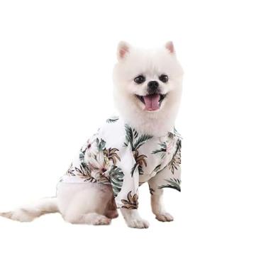 Imagem de 1 camiseta polo havaiana para cães de estimação roupas havaianas para animais de estimação estampa de coqueiros de praia camisa de verão (2GG, branca)