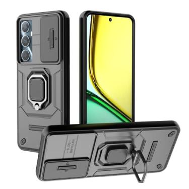 Imagem de Kukoufey Compatível com Realme C65 4G Suporte Shell, com capa de lente de câmera deslizante compatível com Realme C65 4G RMX3910 capa preta