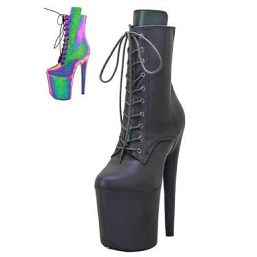 Imagem de WUXIN H&P Botas femininas exóticas de salto alto sexy plataforma stiletto 20 cm Light Pole Dance Ankle Short Boots Shoes, Preto, 41