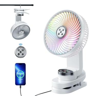 Imagem de Ventilador de encaixe, ventilador de clipe de 20 cm com luz noturna, ventilador de mesa com clipe de 10.000 mAh, ventilador portátil recarregável com gancho, ventilador de acampamento, ventilador de
