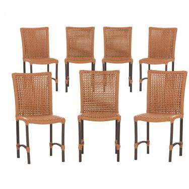 Imagem de 7 Cadeiras de Jantar Cannes de Alumínio com Pintura Marrom e Trama Tela de Corda Náutica