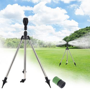 Imagem de MINGPINHUIUS Aspersor de tripé rotativo: Aspersor preto giratório automático de 360 graus, impacto telescópico, para irrigação de quintal, gramado, jardim