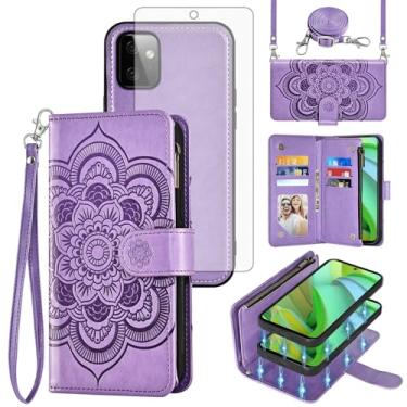 Imagem de Asuwish Capa de celular para Motorola Moto G Power 5G 2023 com zíper carteira magnética destacável com protetor de tela de vidro temperado, alça transversal e porta-cartões de flores GPower G5