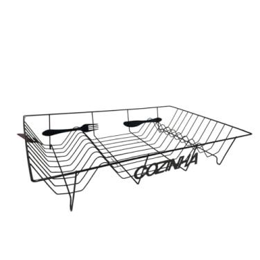 Imagem de Escorredor De Louça Preto Aramado Cozinha Organizador Pratos E Copos Grande Moderno E Luxuoso