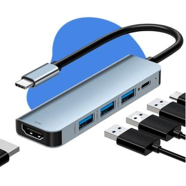 Imagem de Hub Adaptador USB Dockstation 5 em 1 Multiportas USB Tipo C Para HDMI 4K Full HD | USB 3.0 E USB 2.0 Compatíveis com Macbook Pro, Ipad, Laptop, Notebook, iPhone, HP, Dell, Lenovo | HUB USB C |