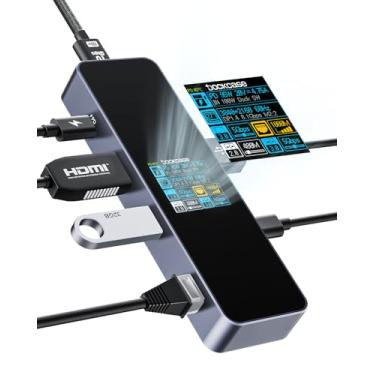 Imagem de DOCKCASE Hub USB C Visual Smart (6 em 1) com porta HDMI 4K a 60Hz, Gigabit Ethernet, USB-C e 2 portas de dados USB-A de 5 Gbps, entrega de energia PD de 100 W, para MacBook Air, MacBook Pro, XP e mais