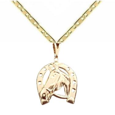 Imagem de Corrente Piastrine 60cm + Pingente Ferradura de Cavalo Masculino Banhada a Ouro