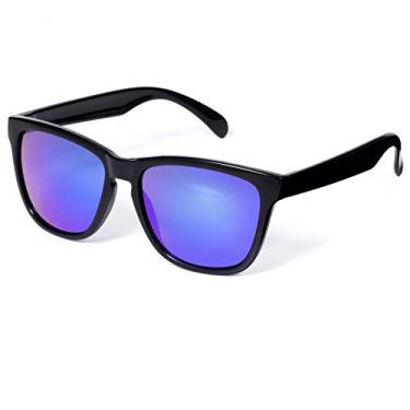 Imagem de Óculos de sol femininos e masculinos com proteção UVA/UVB UV400, lentes espelhadas, adequado para atividades ao ar livre, esqui, férias, dirigir pescaria, Preto/azul
