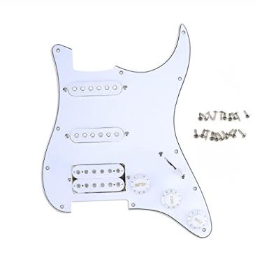 Imagem de Musiclily 11 Furos HSS Pré-cabeado Escudo Pickguard ST Completo com Captadores Single Coil Humbucker para Guitarra Fender USA/Mexican ST Squier,3 Camadas Branco