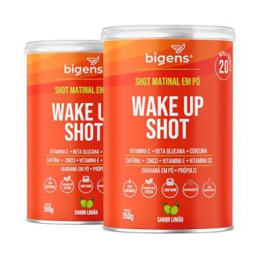 Imagem de Wake up shot, vitamina c, própolis, gengibre, cúrcuma, guarana e zinco, Sabor Limão, 150g, Bigens (Kit 2)