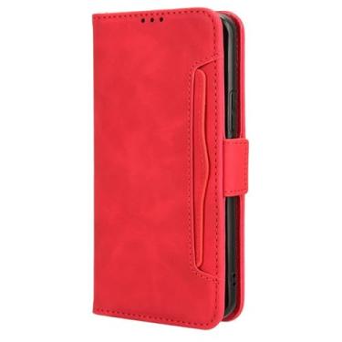 Imagem de HAO RIYLN Capa carteira para Honor Magic 6 Pro/6, capa protetora magnética de couro, porta-cartões, função de suporte fólio, proteção total, capa à prova de choque, vermelha, 6Pro