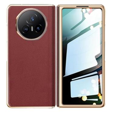 Imagem de HAO RIYLN Vermelho, V3, capa de couro para Honor Magic V3/Vs3, capa de couro genuíno de luxo com revestimento protetor de tela embutido dobradiça capa de telefone anti-arranhões