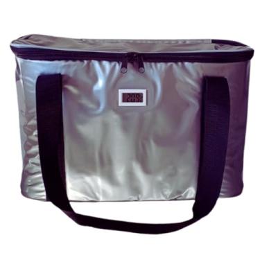 Imagem de Bolsa Térmica Cinza 32 Litros com Termômetro Digital simples e Certificado de Calibração transporte de vacinas, medicamentos, botox, alimentos e bebidas.