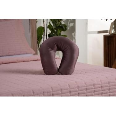 Imagem de Travesseiro De Pescoço Para Viagens Feito Em Tecido Suede Com Zíper e Enchimento 100% Fibra Siliconada, Confortável, Extra Macio e Durável (Rose)