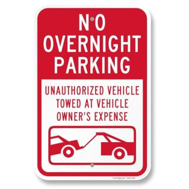 Imagem de SmartSign Placa de 45 x 30 cm, sem estacionamento noturno, veículos não autorizados, placa de reboque, metal composto de alumínio durável de 120 mm (ACM), material refletivo de grau de engenheiro,