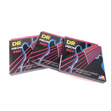 Imagem de DR Strings Cordas de violão, pacote com 3, vermelho neon elétrico, 09-46, leve e pesado
