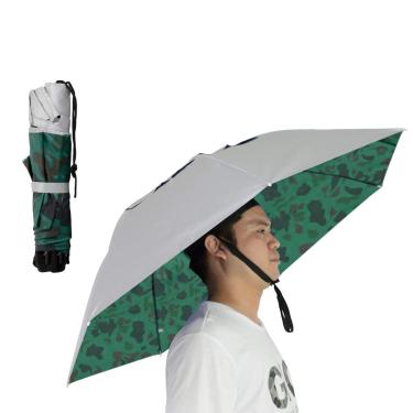 Imagem de NEW-Vi Chapéu de guarda-chuva de pesca, dobrável, chapéu de chuva, ajustável, multifunções para uso ao ar livre (prata/camuflagem, 2 peças)