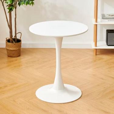 Imagem de Mesa de bar alta mesa de jantar redonda mesa de jantar tulipa adequada para cozinha, bar, pátio, pilar de aço carbono, moderna, pequena mesa de café, sala de estar, mesa de destaque branca
