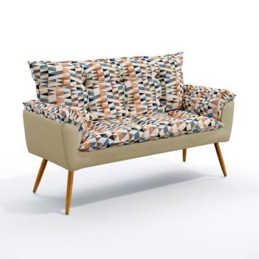 Imagem de Poltrona Namoradeira Opala Suede Estampado Laranja com Bege Aradecor