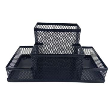 Imagem de Porta Treco Lapis Caneta Organizador Metal Aramado 4 Divisorias Mesa E