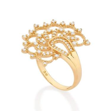 Imagem de Anel rommanel banhado ouro 18k feminino meia flor lótus pedra zircônia