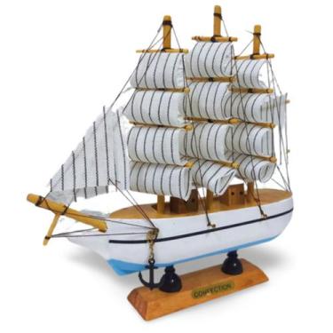 Imagem de Barco a Vela de Madeira Veleiro Navio Miniatura Enfeite 16cm - Lolla, 