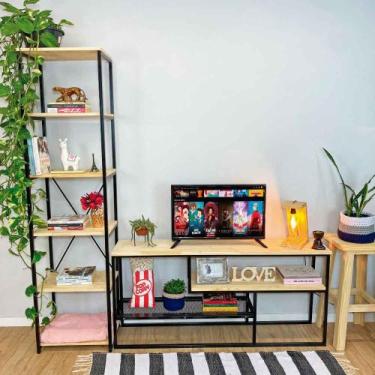 Imagem de Rack de TV Style Industrial com Estante Style de Ferro e Madeira Slim 
