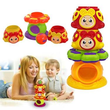 Imagem de Torre Joaninha Com Bolinha Chocalho Brinquedo Didático Bebê - JxP Brin