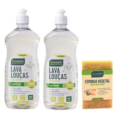 Imagem de 2x Detergente Lava Louças Capim Limão Esponja Biodegradável - Biowash 