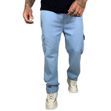 Imagem de Calça Cargo Jeans Masculina Bolso Lateral Larga Tática Clara - Byflore