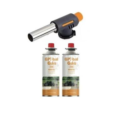 Imagem de Kit maçarico automático grafite culinário controle de chama + 2 refil 