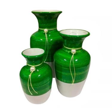 Imagem de Trio Vasos Urnas Jad Em Cerâmica De Aparador Verde - Retrofenna Decor