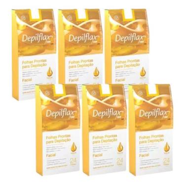 Imagem de Kit 6 Folhas Prontas Facial Depilação Cera Depilflax Natural 144 Unid.