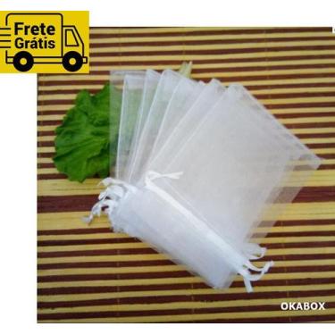 Imagem de Embalagem 100 Saquinhos De Organza Branco 7x9 Fita Cetim - OKABOX