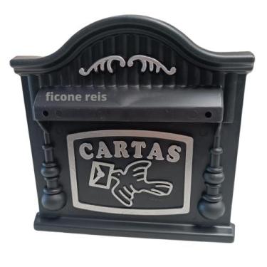 Imagem de Caixa de Correio Plástica Compacta Preto Prateado com Suporte para Gra