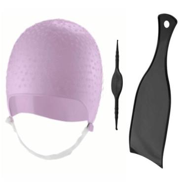 Imagem de Kit Tintura Coloração Touca e Plaquete de Mechas Luzes Silicone Agulha