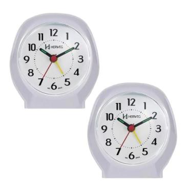 Imagem de Kit 2 Relógio Despertador Analógico Herweg Cabeceira Alarme Forte Alto