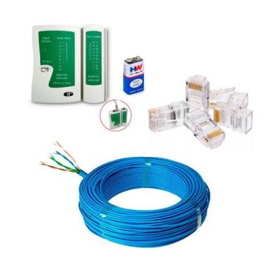 Imagem de Kit 200 Metros Cabo de Rede Internet com 50 Conector RJ45 e Testador d