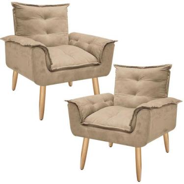 Imagem de Kit 02 Poltronas Decorativa Opala Sala Recepção Quarto Suede Capucino 