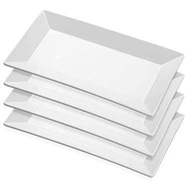 Imagem de Yedio Travessas de jantar retangulares de porcelana, pratos retangulares de 24 cm para sushi, lanches, bolo, carne, pratos de aperitivo - conjunto de 4, branco