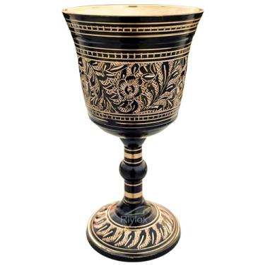 Imagem de Riylox Taça de vinho feita à mão em latão maciço, cálice vintage, presente medieval renascentista, preto, pacote com 1