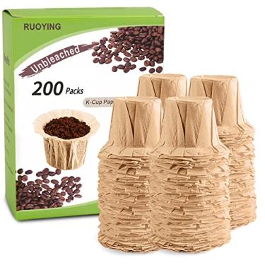 Imagem de Filtros de papel de café descartáveis para filtros reutilizáveis K Cup, filtros descartáveis naturais K Cup, compatíveis com marcas de filtro de dose única Keurig (200, natural sem tampa)