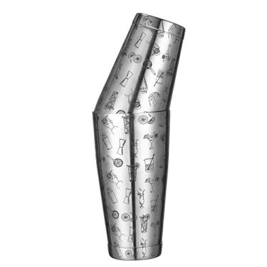 Imagem de Cocktail Geek Coqueteleira Boston de aço inoxidável 304 com padrão gravado de coquetéis, sem componentes incluídos