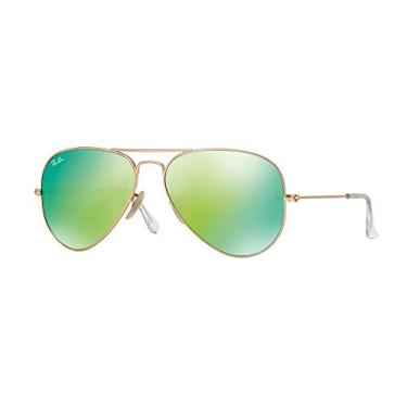 Imagem de Ray-Ban Aviador Armação Dourada Fosco/Lente Verde Carne 62 mm, Verde, 62mm - Óculos de Sol Unissex Clássico
