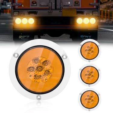 Imagem de NWpangu Luzes traseiras redondas de LED para trailer, sinal de seta traseiro de 10 cm com ilhós Chorme, montagem em superfície, trailer, iluminação para caminhão, trator, barco, trailer, van, amarelo,