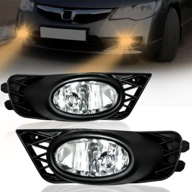 Imagem de OKSIWA Faróis de neblina de halogênio adequados para Honda Civic Sedan de 4 portas 2009 2010 2011, 1 par de lâmpadas de neblina de condução, substituição de faróis de neblina do para-choque dianteiro