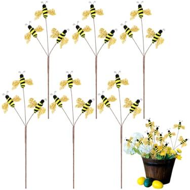 Imagem de Thiccywoov 6 peças 40,6 cm primavera verão abelha floral spray bonito arranjo jardim haste palheta decorativa para jardim, jardim, corredor, vaso de plantas, decoração de abelha